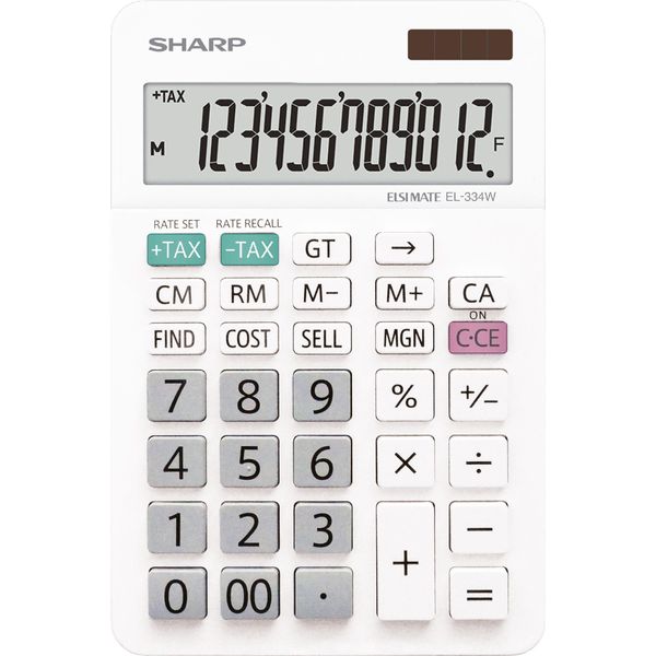 Calcolatrice Da Tavolo Sharp SH-EL334W - Alimentata A Energia Solare/Batteria, 12 Cifre, Display Lc, Bianco-image