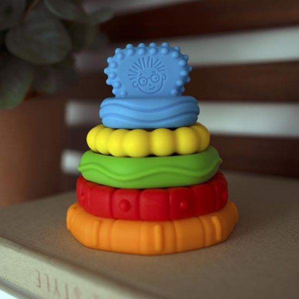 Baby Einstein 12356 Stack & Teethe, Set Di Anelli Per La Dentizione Con Strutture Diverse, Facili Da Afferrare, 5 Pezzi, Anello Per La Dentizione E Set Di Giocattoli Da Impilare,-image