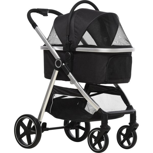 Passeggino Per Cani Pawhut, Passeggino Per Cani 3 In 1, Seggiolino Auto, Borsa Per Il Trasporto, Passeggino Per Gatti Con Cuscino Fino A 15 Kg, Passeggino Pieghevole Per Cani Di Piccola Taglia Con Freni-image