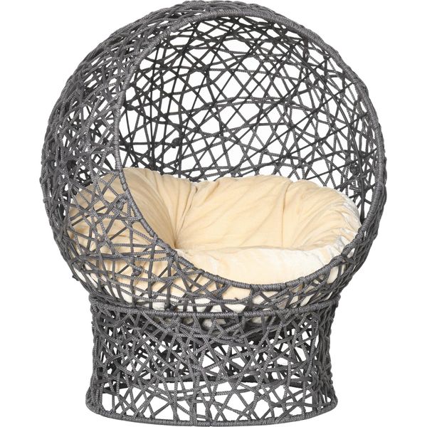 Pawhut Cesto Per Gatti, Grotta Per Gatti Con Cuscino, Rifugio Per Gatti In Corda Di Poliestere, Letto Per Gatti Con Base Cilindrica, Letto Per Animali Domestici, Viola+Bianco Crema, 50 X 50 X 60 Cm-image