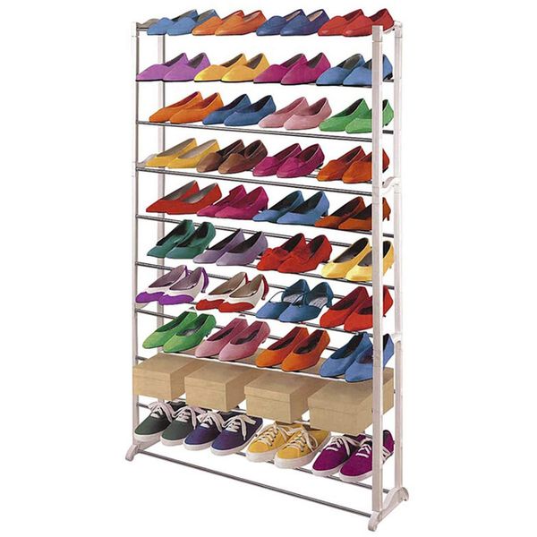 Schuhregal Schuhablage, Kunststoff, Metall Querstreben, Weiß ~ FüR 40 Paar Schuhe-image