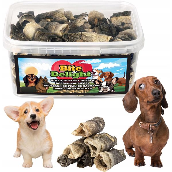 Bite&Delight Per Cani 150G / 1000Ml- Masticatore Naturale A Base Di Pelle Di Merluzzo Essiccata, Ricco Di Proteine E Omega-3-image