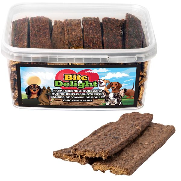 Bite&Delight Strisce Di Carne Di Pollo 2Kg / 5L - Snack Naturale Per Cani 100% Pollo, Ricco Di Proteine E Facilmente Digeribile-image