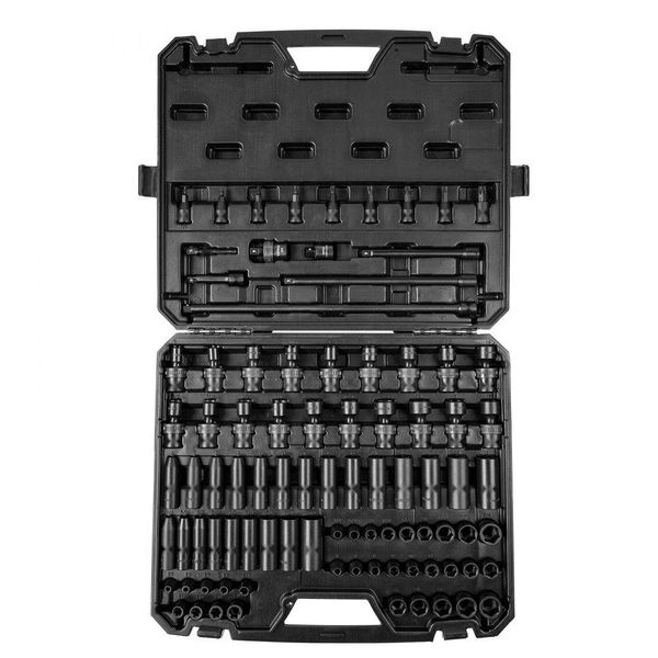 Set Di Chiavi A Bussola Professionali - Acciaio Legato Al Cr-Mo - 90 Pezzi - Bussole Profonde 6-19 Mm - Avvitatore A Impulsi - Hrc 42-48 - Valigetta Portautensili Inclusa - Estrattore Di Viti Metriche-image