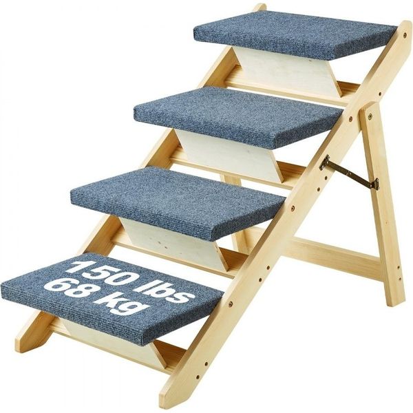 Scala In Legno Per Animali Domestici - 4 Gradini - 785X470X650 Mm - Scala Per Cani E Gatti - Scala Per Animali Domestici - Stabile E Antiscivolo-image