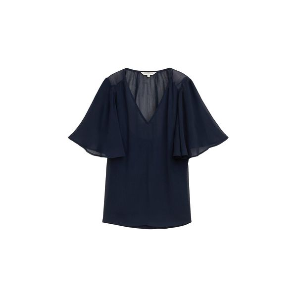 Tom Tailor Damen Chiffon Bluse, Blau, Uni, Gr. 34-image