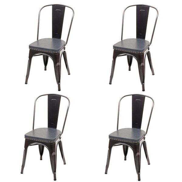4Er-Set Esszimmerstuhl Mcw-H10E, KüChenstuhl Stuhl, Chesterfield Metall Kunstleder Industrial Gastronomie ~ Schwarz-Grau-image
