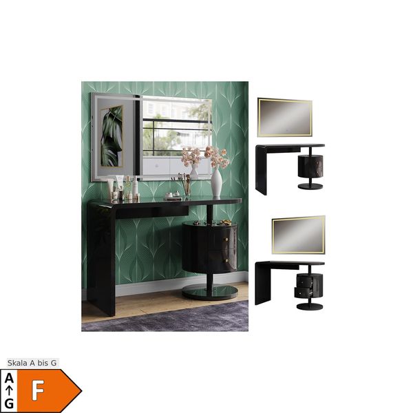 Vicco Schminktisch Lara Schwarz Hochglanz 120 Cm Mit Led-Spiegel-image