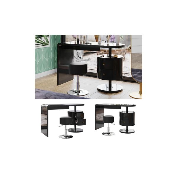 Vicco Schminktisch Lara Schwarz Hochglanz 120 Cm Mit Hocker-image