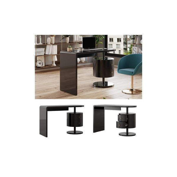 Vicco Schreibtisch Lara Schwarz Hochglanz 120 X 50 Cm Mit 2 Schubladen-image