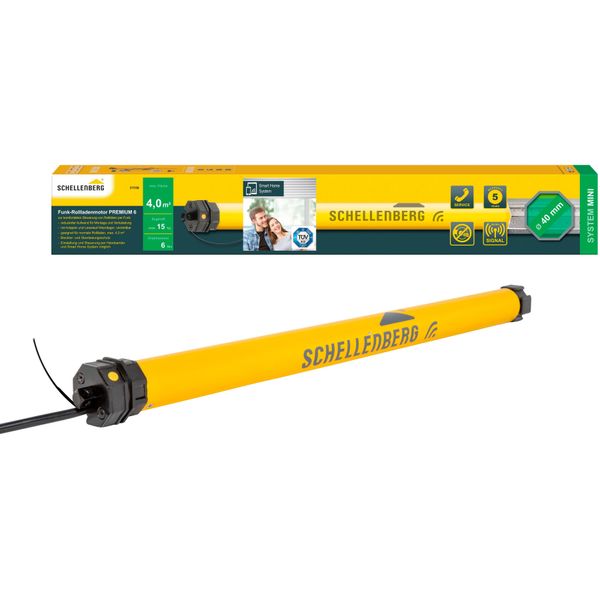 Rollladenmotor Schellenberg "Premium, Rohrmotor Mit Funk Endlageneinstellung", Gelb, B:4,2Cm L:57Cm Ø:3,5Cm, Kunststoff, Stahl, Rollladenmotoren, Geeignet FüR 40 Mm Rollladenwellen, Mini, 6 Nm, Zugkraft 15 Kg-image