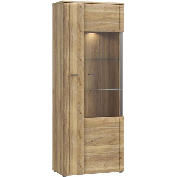 Vitrine Forte "Akinori", Braun (Mauvella Eiche), B:75,1Cm H:197,6Cm T:41,8Cm, Holzwerkstoff, SchräNke, Vitrine, Highboardvitrine, GlastüRe, Soft Close, Mdf Front, Metallgriffe-image