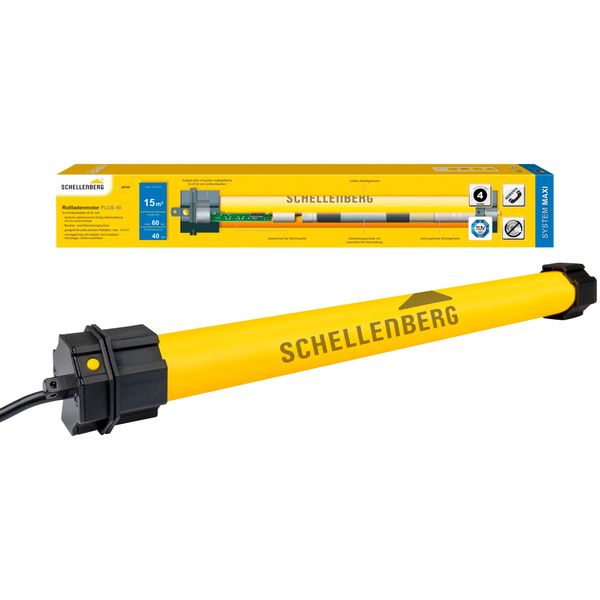Rollladenmotor Schellenberg "Plus, Rohrmotor Mit Elektronischer Endlageneinstellung", Gelb, B:6,5Cm L:61Cm Ø:4,5Cm, Kunststoff, Stahl, Rollladenmotoren, Geeignet FüR 60 Mm Rollladenwelle, Maxi, 40 Nm, Zugkraft 60 Kg-image