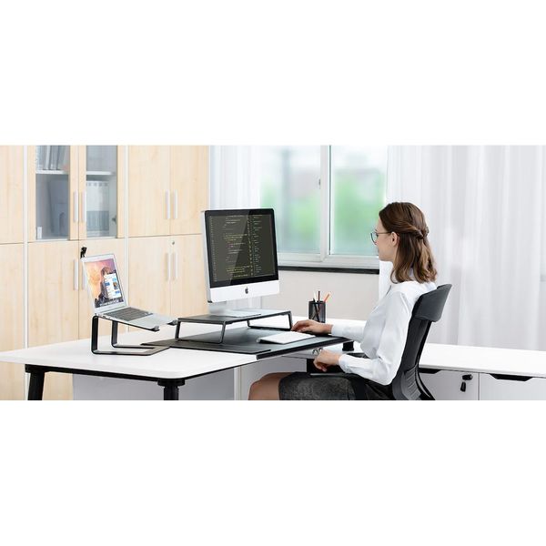 Alzata Per Monitor Woward Supporto Per Monitor Supporto Per Laptop Piano Di Lavoro In Alluminio+Legno-image