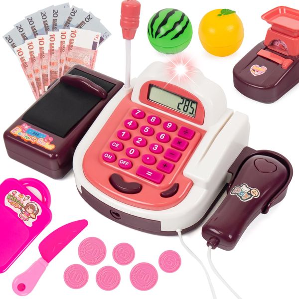 Cassa Interattiva Per Bambini Con Effetti Sonori - Giocattolo Con Microfono, Scanner, Frutta E Terminale Di Pagamento-image