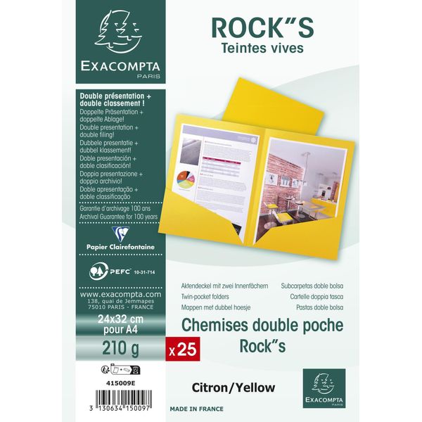 Exacompta 415009E Exacompta Aktenmappe Rock's, Din A4, Karton, Zitronengelb-image