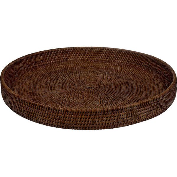 Vassoio Rotondo In Rattan Ø 48 Cm - Grande Vassoio Rotondo Da Portata/Decorativo In Rattan Intrecciato - Fatto A Mano In Dark Mocha-image