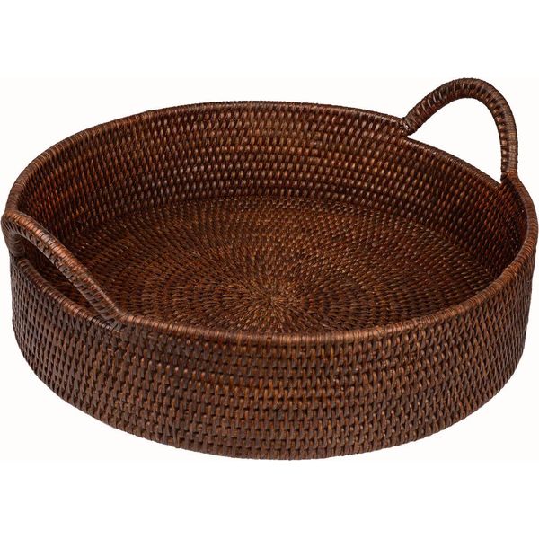 Vassoio Rotondo In Rattan Ø 40 Cm - Grande Vassoio Rotondo Da Portata / Vassoio Decorativo In Rattan Intrecciato Con Bordo Alto E Manici, Fatto A Mano-image