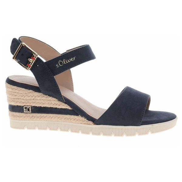 S.Oliver Sandalo Da Donna Sandalo Con Zeppa In Rafia 5-28713-42, Misura:40 Eu, Colore:Blu-image