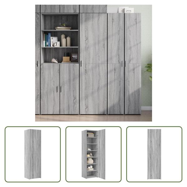 The Living Store Credenza Grey Sonoma 50X42,5X185 Cm Materiale A Base Di Legno-image