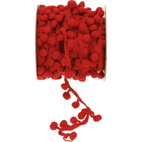 Nastro Decorativo Pom Pom Rosso 20Mm 15M Decorazione Regalo-image