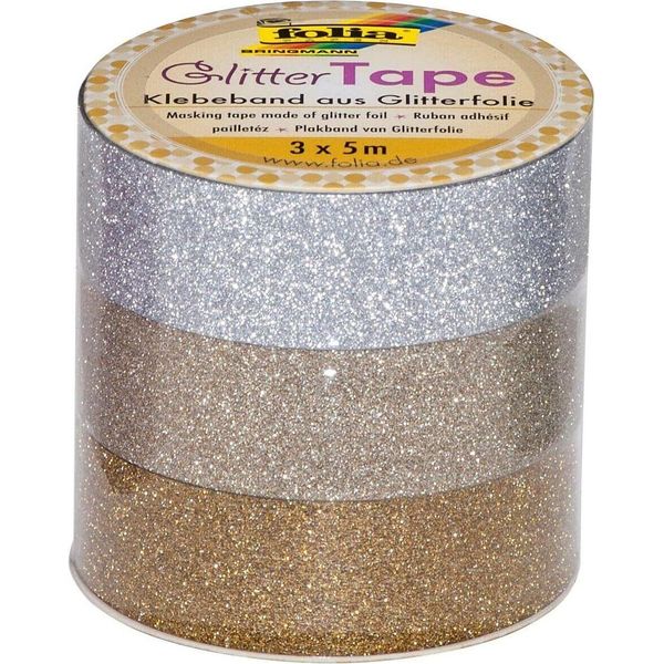 Nastro Adesivo Decorativo Folia "Glitter Tape"", Argento/Oro Chiaro/Oro"-image