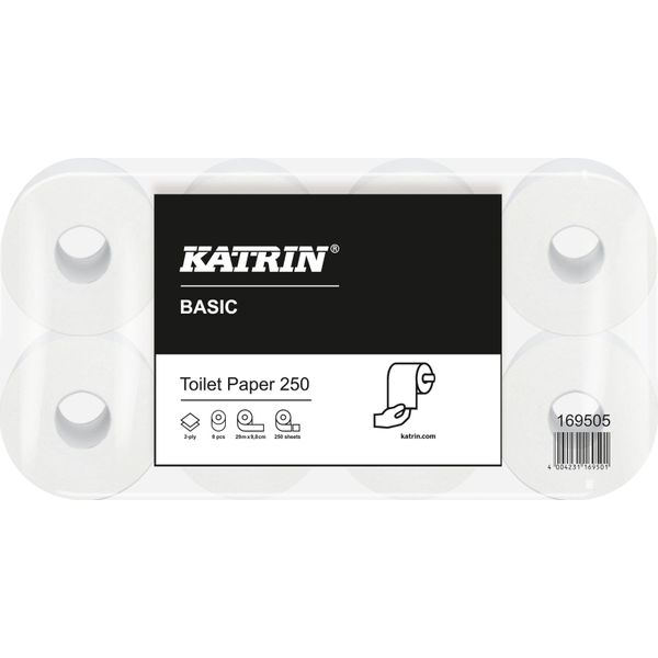 8X Katrin® 169505 Toilettenpapier Basic Toilet - 2-Lagig, Naturweiß, 8 Rollen à 250 Blatt-image