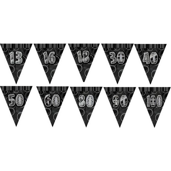 Bandiera Unica Per Feste In Nero/Argento, Bandierine Triangolari SG5030 (13) (Nero/Argento)-image