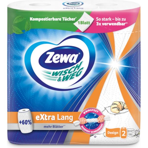 Zewa 43222 KüChenrollen Wisch&Weg Extra Lang Design 2-Lagig 2 Rollen-image