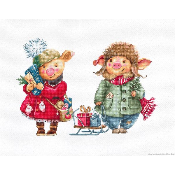 Luca-S Set Per Punto Croce "Maiali Di Natale"", Schema Contato, 29X20,5 Cm"-image