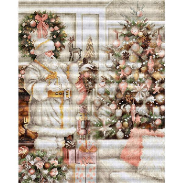 Luca-S Set Per Punto Croce "Babbo Natale Bianco Con Albero Di Natale"", Schema Per Il Conteggio, 25X32Cm"-image