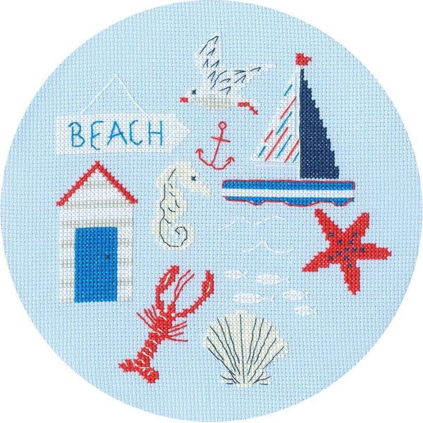 Modello Fuori Produzione Set Per Punto Croce Bothy Threads "Beach"", Schema Contato, XJH2P, Diam. 17,5 Cm"-image
