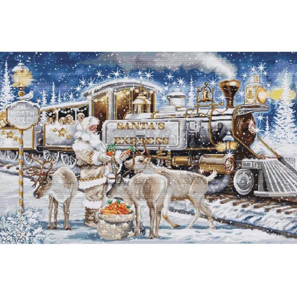 Luca-S Kit Per Ricamo A Punto Croce "Babbo Natale Express White"", Schema Contato, 54X35Cm"-image