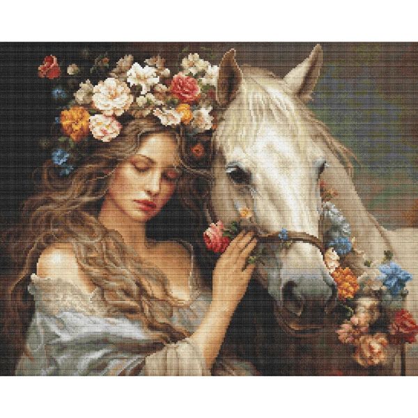 Luca-S Kit Per Ricamo A Punto Croce "Collezione Oro La Fata Dei Fiori"", Schema Contato, 44X35Cm"-image
