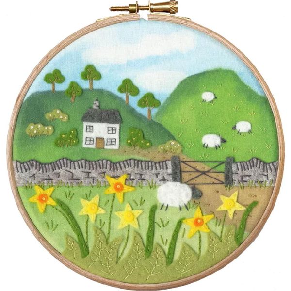 Kit Per Ricamo In Feltro Con Cerchio "Flock Of Golden Daffodils"", Sfondo Stampato, EFE5, Diam 15Cmcm"-image