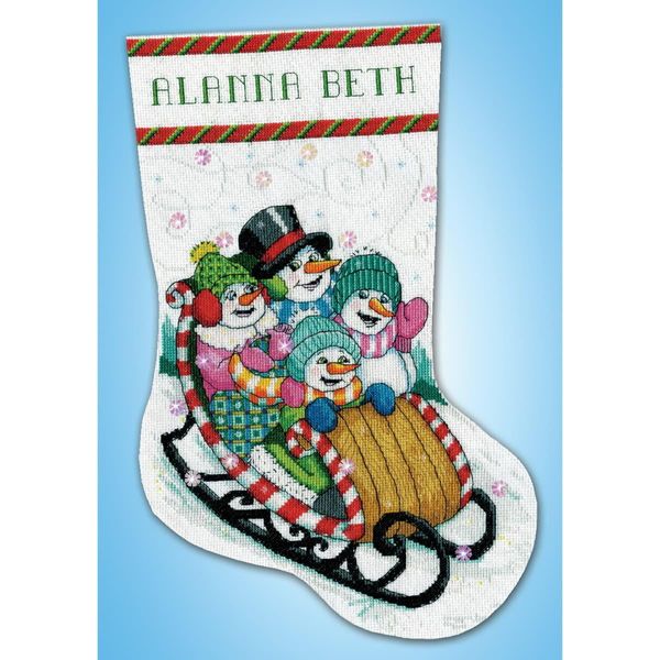 Kit Per Ricamo A Punto Croce Design Works "Calza Di Natale Slitta Di Neve"", Schema Contato, 43X30Cm"-image