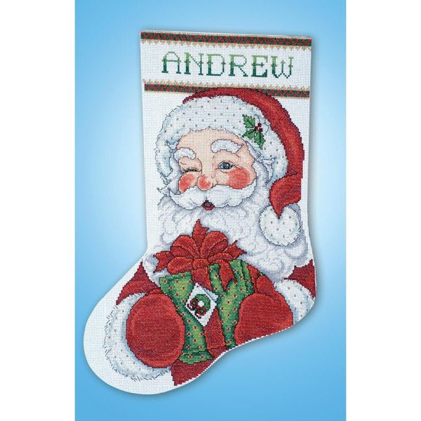 Kit Per Ricamo A Punto Croce Design Works "Calza Di Natale Con Scintillio Di Babbo Natale"", Schema Contato, 43X30Cm"-image