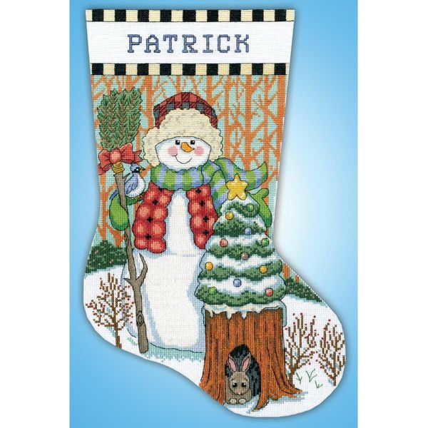 Kit Per Ricamo A Punto Croce Design Works "Calza Di Natale Pupazzo Di Neve"", Schema Contato, 43X30 Cm"-image