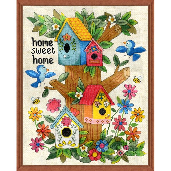 Kit Per Ricamo A Punto Croce Design Works "Home Sweet Home, Casa Degli Uccelli"", Schema Contato, 23X30Cm"-image