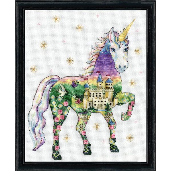 Kit Per Ricamo A Punto Croce Design Works "Picturesque Unicorn"", Schema Contato, 20X25Cm"-image