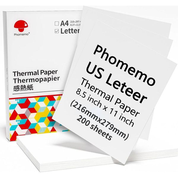 Carta Termica Carte Bianche Lettera 216 Mm 200 Pezzi Per Phomemo M832 / Q22-ZD2-RMSG10-LTR-image