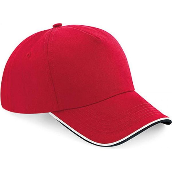 Beechfield B25C | Authentic 5 Panel Cap - Piped Peak, 100 % Baumwoll-Twill - Farbe: Classic Red/Black/White - GrößE: Taglia Unica-image