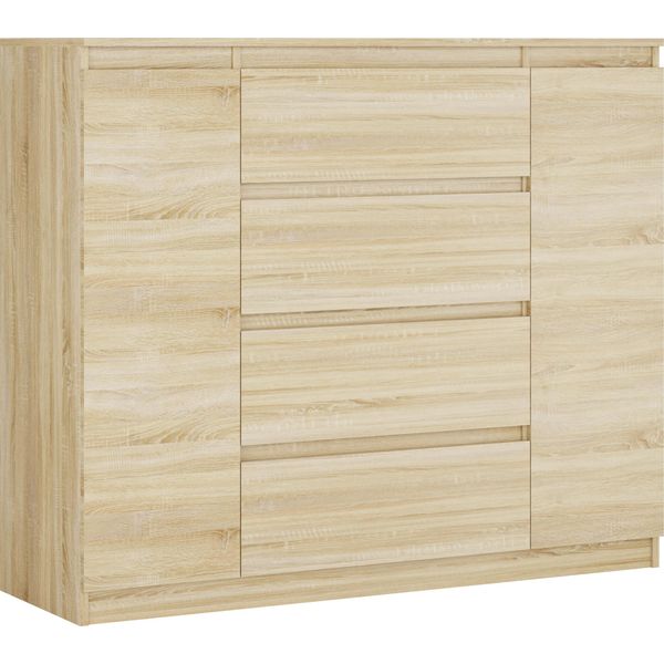 Cassettiera, Colore: Sonoma, 120 X 39 X 101 Cm, Con 2 Ante E 4 Cassetti-image