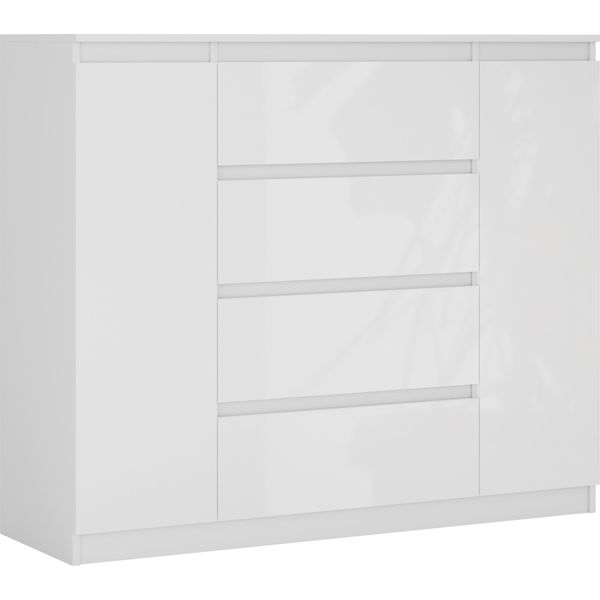 Cassettiera, Colore: Bianco Lucido, 140 X 39 X 101 Cm, Con 2 Ante E 4 Cassetti-image