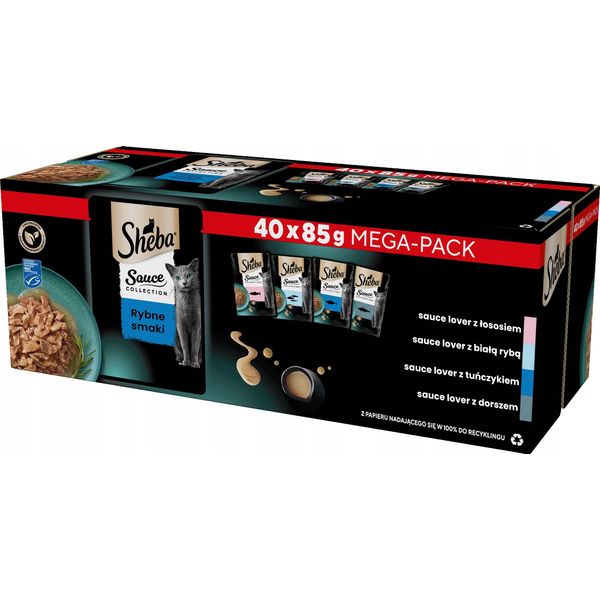 Sheba Sauce Collection Buste Fresche, Cibo Umido, Selezione Di Pesce Per Gatti Adulti, 4 Gusti, 40 X 85 G-image