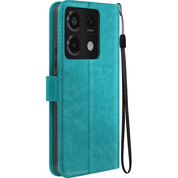Mayaxess, Custodia A Portafoglio Redmi Note 13 Pro 5G Funzione Stand Con Cinturino A Mano, Blu Turchese-image