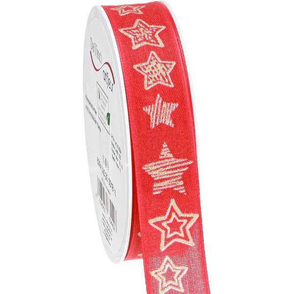 Nastro Natalizio Premium Stelle Rosso Oro 25 Mm X 18 M Nastro Decorativo-image