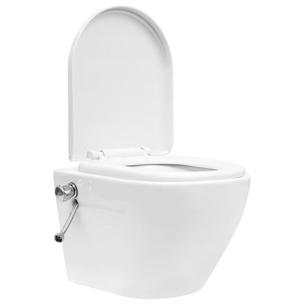 Vidaxl Wc Sospeso Senza Bordo Di Risciacquo Con Cassetta Integrata In Ceramica Bianca-image