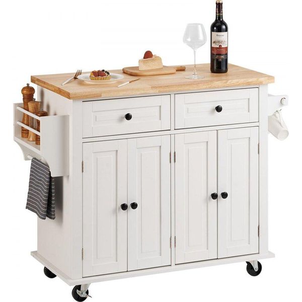 Isola Da Cucina Deluxe - Carrello Di Servizio E Carrello 1100 X 450 X 825 Mm - 136 Kg Di Carico Max. Carico - Mobile Da Cucina Con 2 Cassetti, Portasciugamani E Legno Massiccio - Mobile Per Microonde E Carrello Da Cucina-image