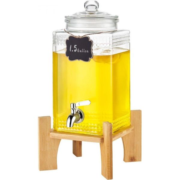 Distributore Di Bevande - Distributore Di Bevande Da 1,5 Galloni Per Feste - Distributore Di Succhi Di Frutta In Vetro Con Supporto - Rubinetto In Acciaio Inox - Distributore Di Tè Freddo E Limonata - Ideale Per Ristoranti E Hotel-image